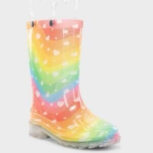 Western Chief Rain Boots Toddler Girls Size 5 Rainbow Heart Waves Light Up